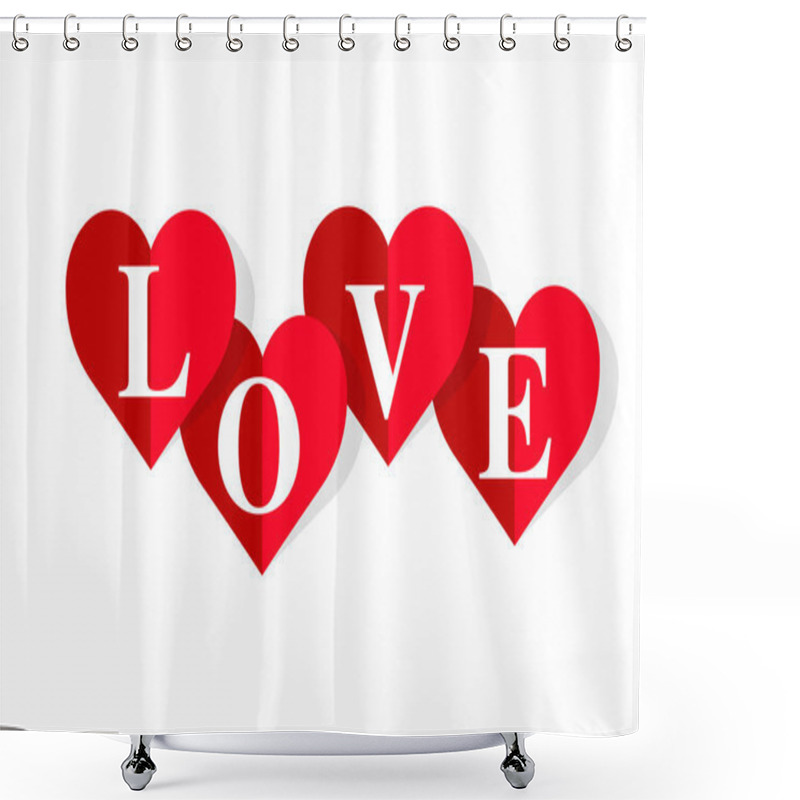 Personality  Love White Text On Red Hearts. Saint Valentine's Day Template For Greeting Card. Eps Vector Illustration, Horizontal Image. Shower Curtains