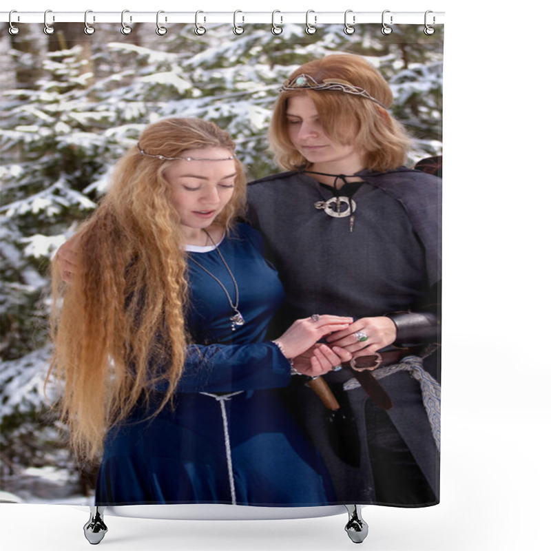 Personality  Two Ladies In Winter Forest Shower Curtains