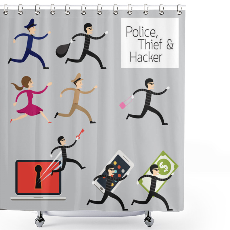 Personality  Police Run To Catch A Thief, Hacker Shower Curtains