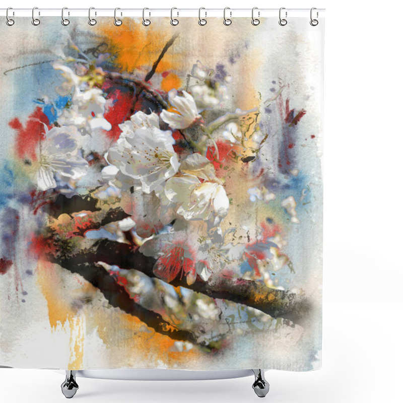 Personality  Spring Motif, Blooming Apple Tree On Abstract Background Shower Curtains