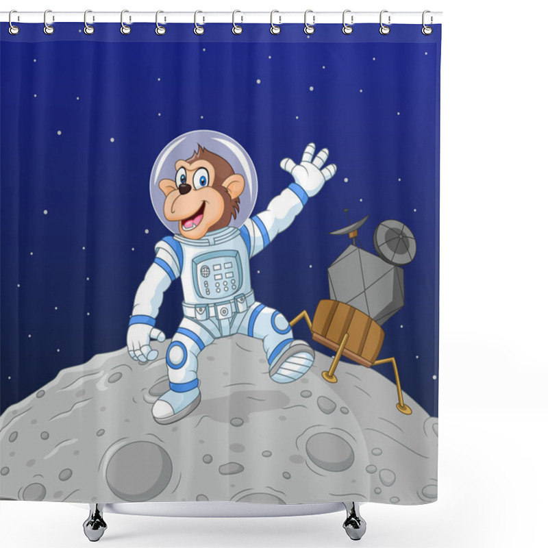 Personality  Vector Illustration Of Cartoon Monkey Astronaut On The Moon Shower Curtains