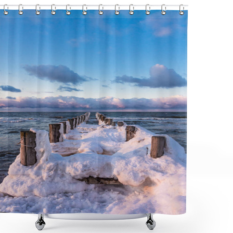 Personality  Groyne On Shore Of The Baltic Sea In Winter Shower Curtains