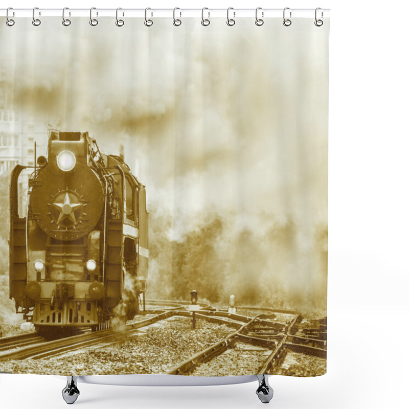 Personality  Old Retro Steam Locomotive. Shower Curtains