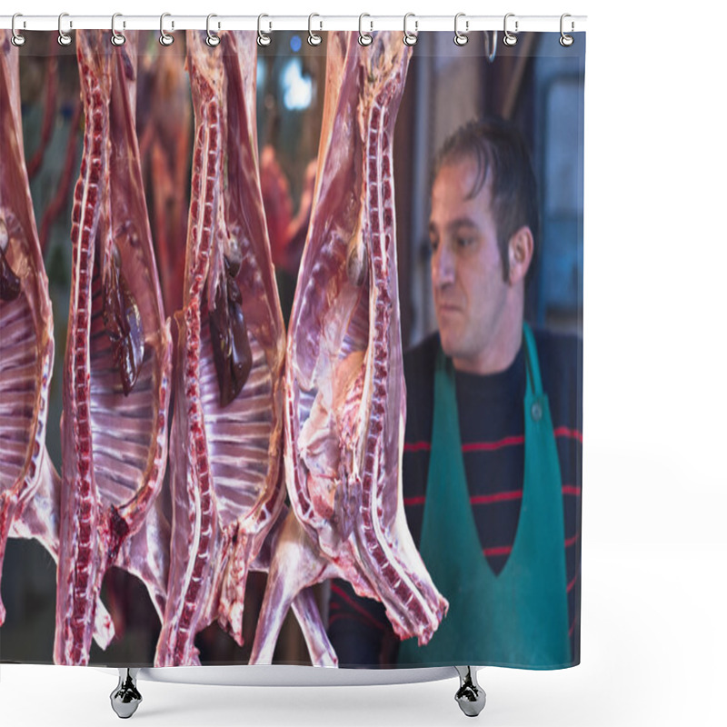 Personality  Butcher Sells Meat On The Local Market Shower Curtains