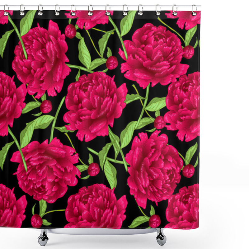 Personality  Vector Red Peony Botanical Flowers. Engraved Ink Art. Seamless Background Pattern. Fabric Wallpaper Print Texture. Shower Curtains