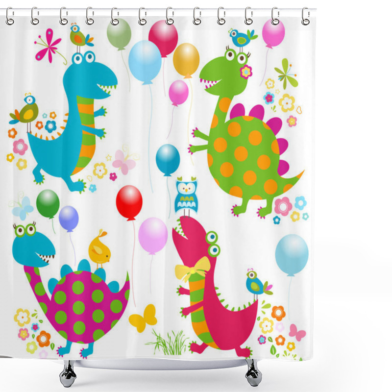 Personality  Happy Dinosaurs Card Shower Curtains