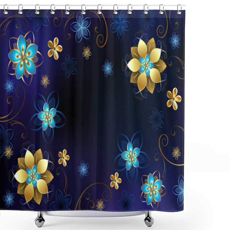 Personality  Blue Background With Flowers Shower Curtains