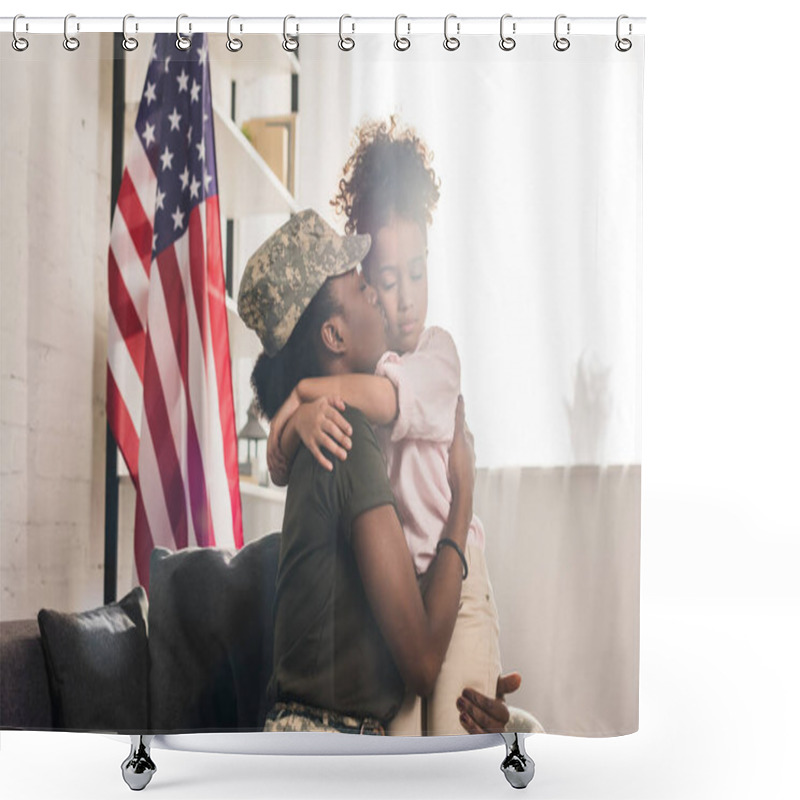 Personality  Woman In Camouflage Clothes Kissing Her Daughter  Shower Curtains