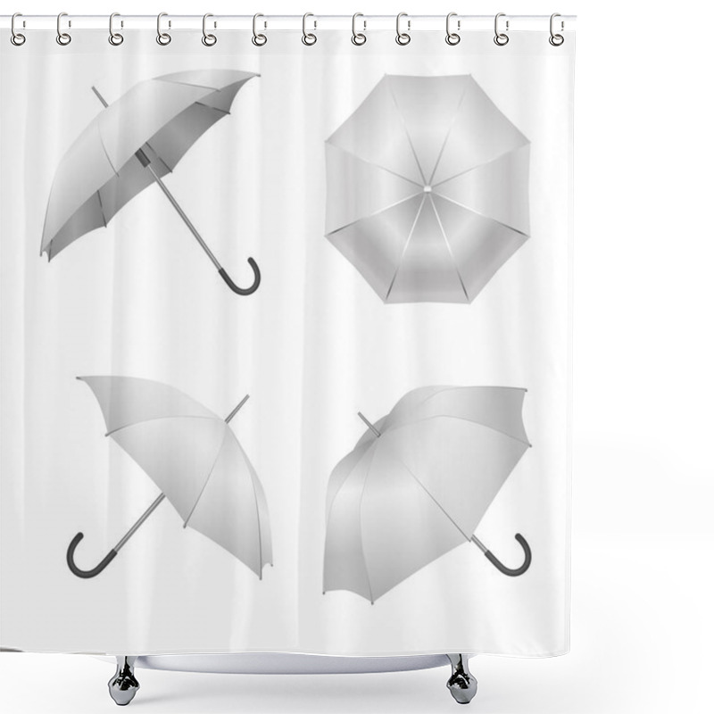 Personality  Realistic Detailed 3d White Blank Umbrella Template Mockup Set. Vector Shower Curtains