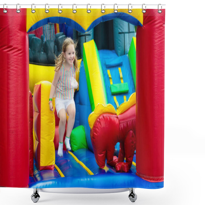 Personality  Child Jumping On Playground Trampoline. Kids Jump. Shower Curtains