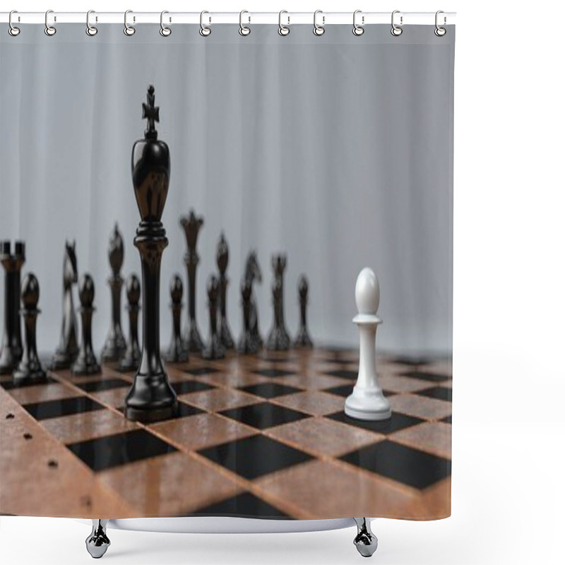 Personality  A Representation With Chessmen, David Against Goliath. 3d Illustration. Shower Curtains