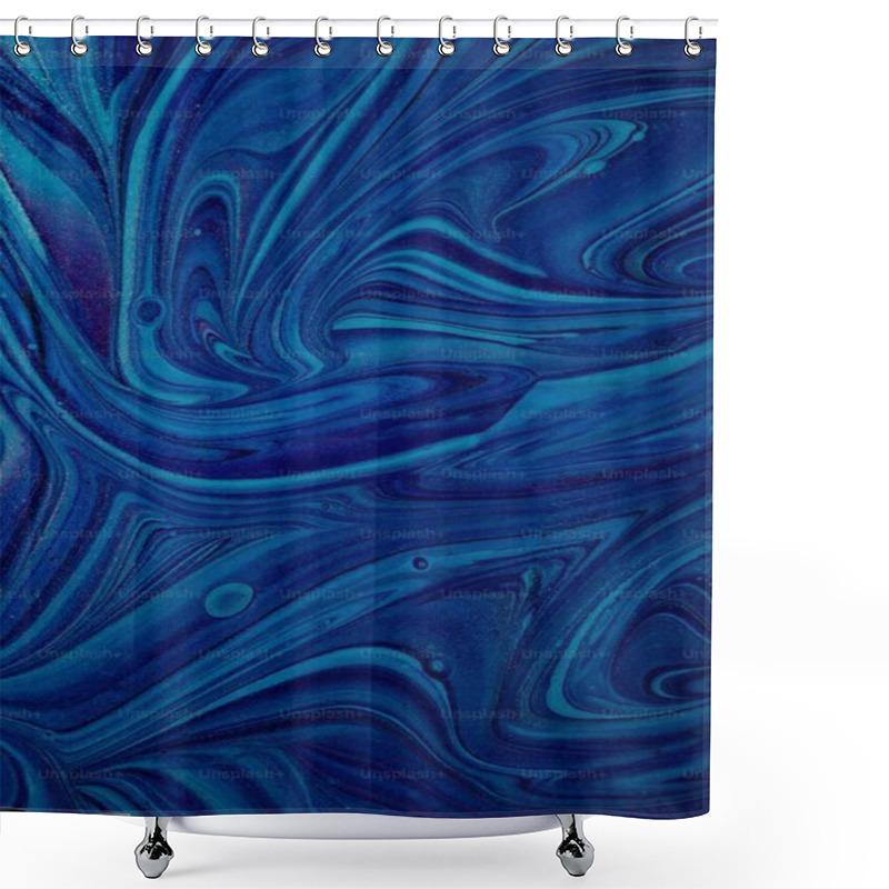 Personality  Abstract Blue Marble Texture With Swirling Patterns And Deep Shades. Shower Curtains