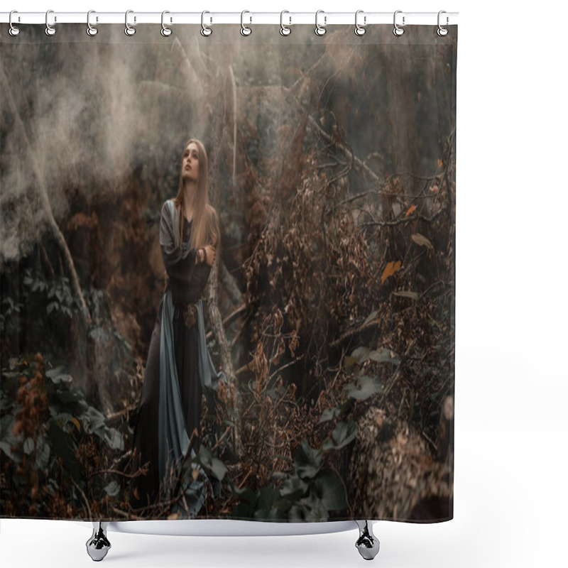 Personality  A Mysterious Witch Walks In A Dark Forest Shower Curtains