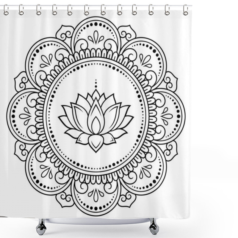 Personality  Circular Pattern In Form Of Mandala With Lotus Flower For Henna, Mehndi, Tattoo, Decoration. Decorative Ornament In Ethnic Oriental Style. Outline Doodle Hand Draw Vector Illustration. Shower Curtains