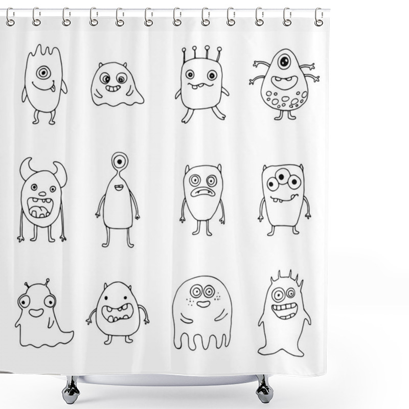 Personality  Set Of Hand-drawn Monsters Shower Curtains