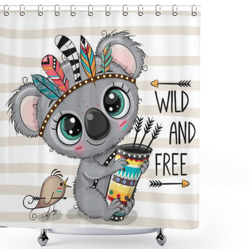 Personality  Cartoon Koala With Feathers On A Stripes Background Shower Curtains