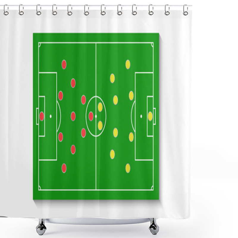 Personality  A Green Football Field With A Tactical Scheme Of The Arrangement Of Players Of Two Soccer Teams On The Board, Organization Of A Game Diagram For A Fantasy League Coach Shower Curtains