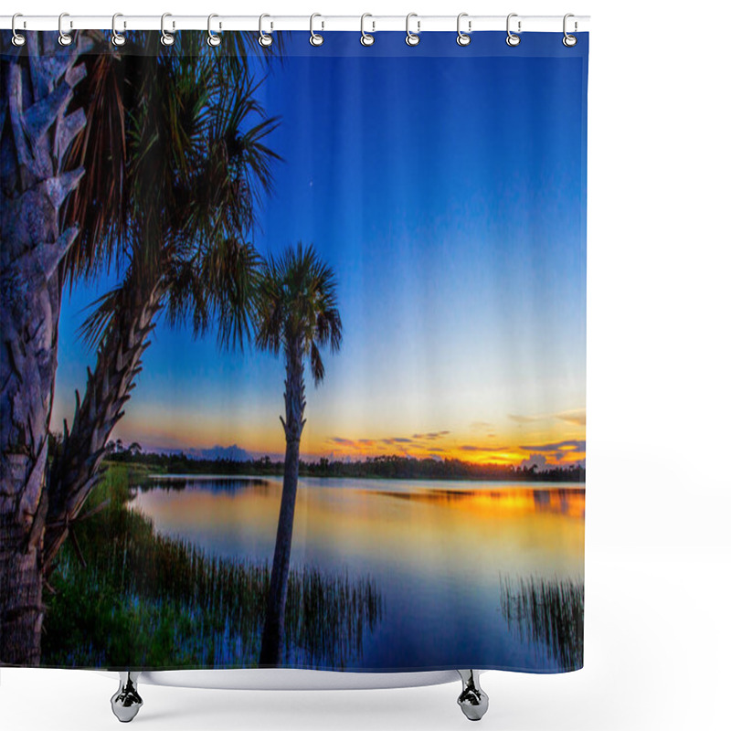 Personality  View Of Sunset At Lake Zobel, George LeStrange Preserve, Fort Pierce, Florida Shower Curtains