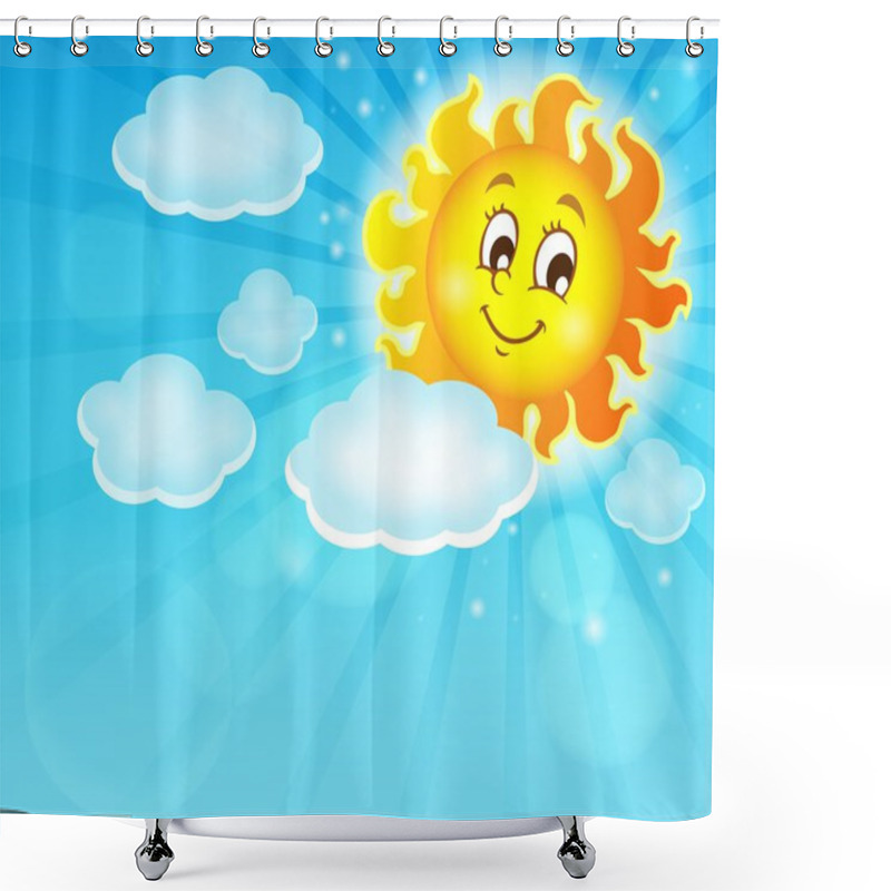 Personality  Image With Happy Sun Theme 6 Shower Curtains