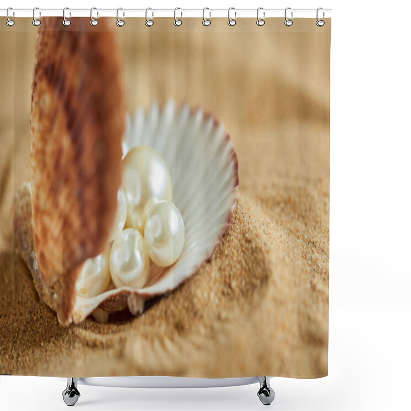 Personality  Pearls In Opened Shell On Beach Shower Curtains