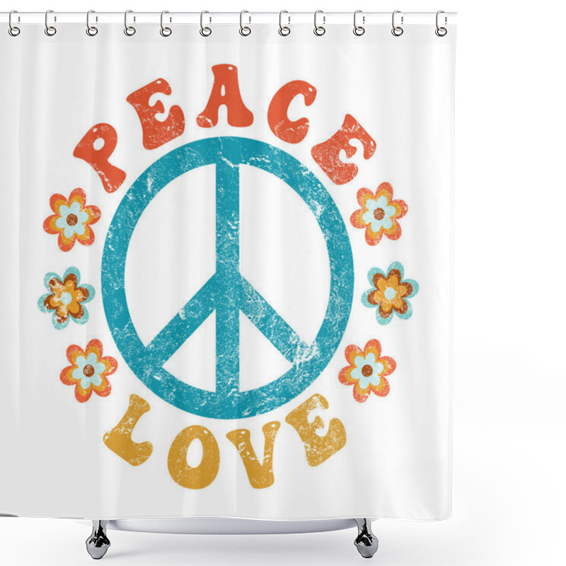 Personality  Peace & Love - Hippie Peace Sign With Flowers - Retro 60s 70s Design Shower Curtains