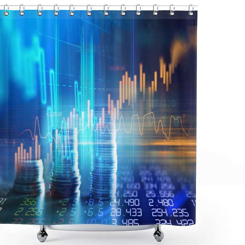 Personality  Double Exposure Image Of Stock Market Investment Graph And Coins Stack,concept Of Business Investment And Stock Future Trading Shower Curtains