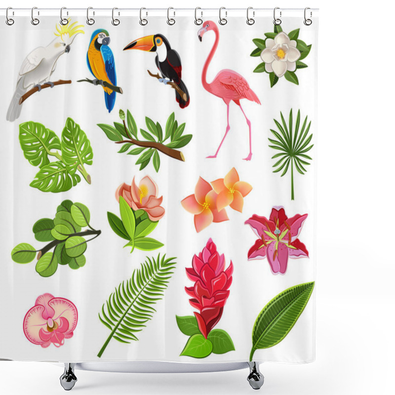 Personality  Tropical Birds And Plants Pictograms Set Shower Curtains