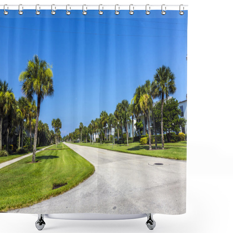 Personality  Streets With Palms In The Living Area Of Naples Shower Curtains