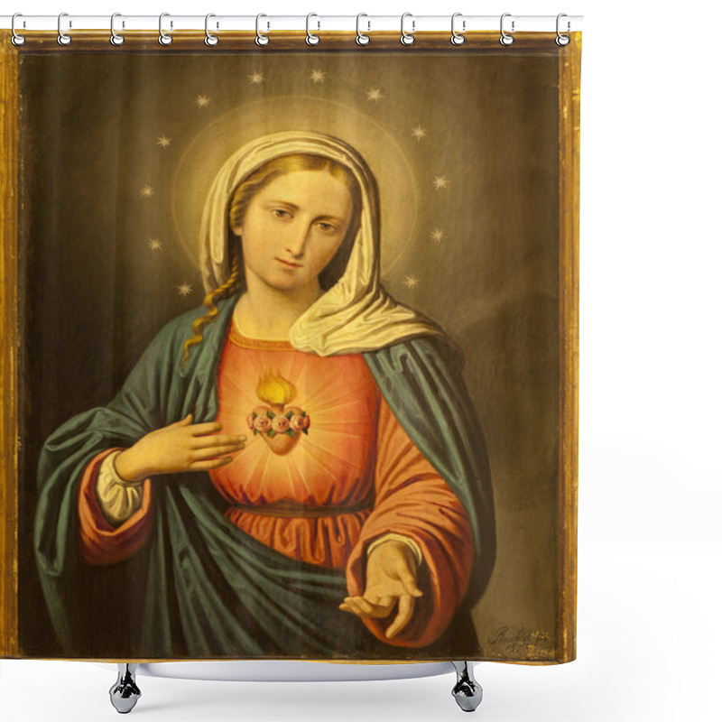 Personality  VERONA - JANUARY 27: Heart Of Virgin Mary. Paint From Church San Lorenzo On January 27, 2013 In Verona, Italy Shower Curtains