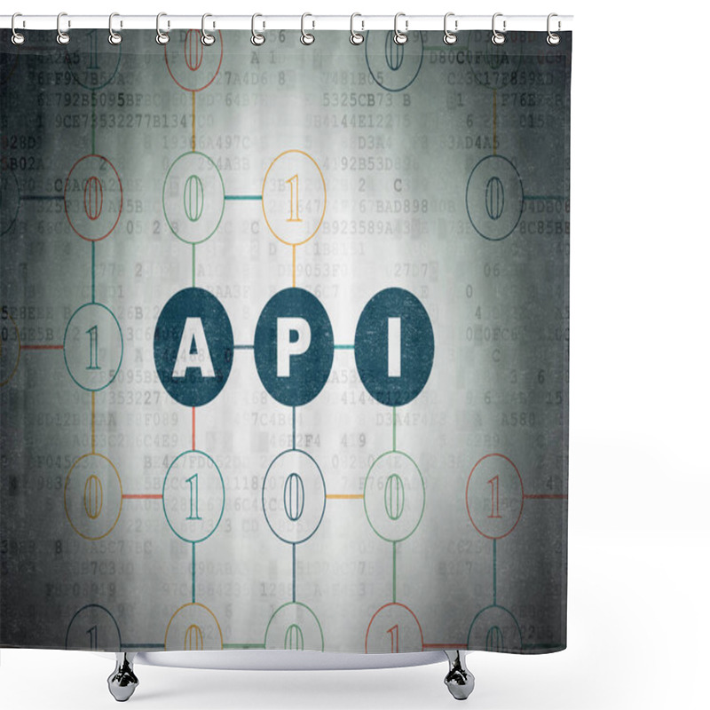 Personality  Programming Concept: Api On Digital Data Paper Background Shower Curtains