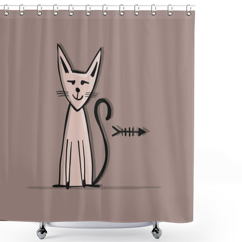 Personality  Funny Cat Character, Sketch For Your Design Shower Curtains