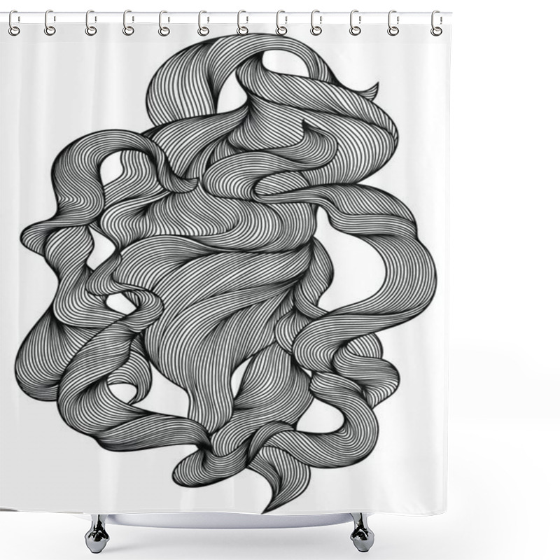 Personality  Design With Wave Line Curls. Monochrome Stripes Black And White Texture.. Design With Wave Line Curls. Shower Curtains