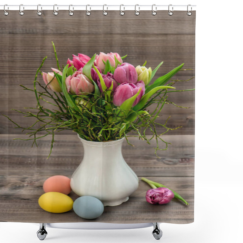 Personality  Tulip Flowers Easter Eggs Home Decoration Shower Curtains