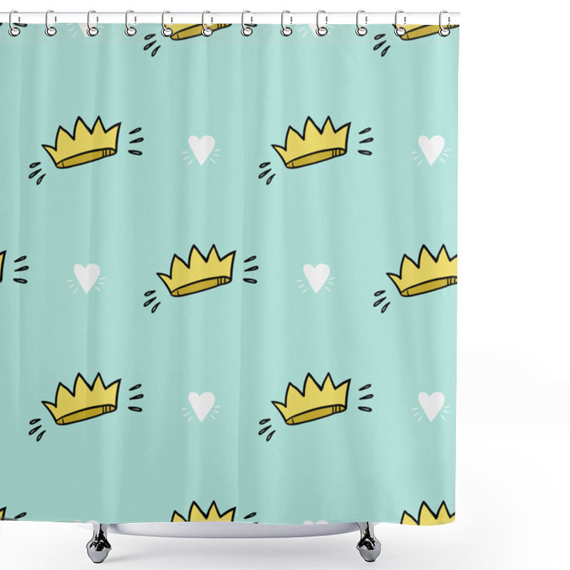 Personality  Cartoon Hearts And Golden Crowns Shower Curtains