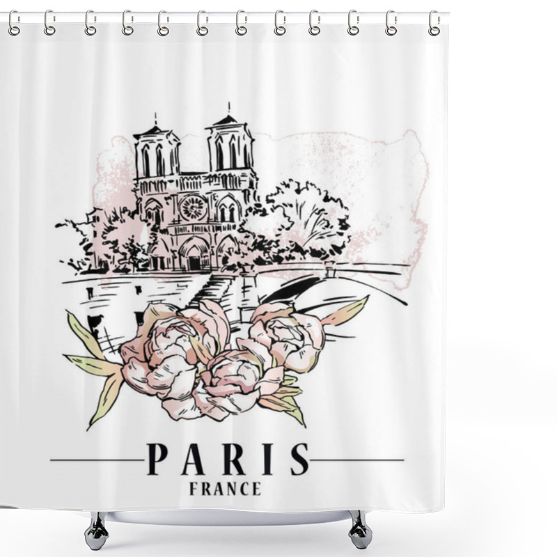 Personality  Paris Vector Illustration. Floral Backround, Vector Illustration. Shower Curtains