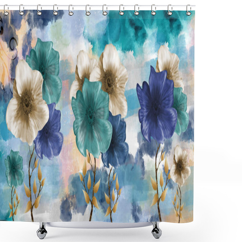 Personality  3d Mural Wallpaper With Simple Floral Painting Background . Drawing Modern Flowers In Simple Wall Shower Curtains