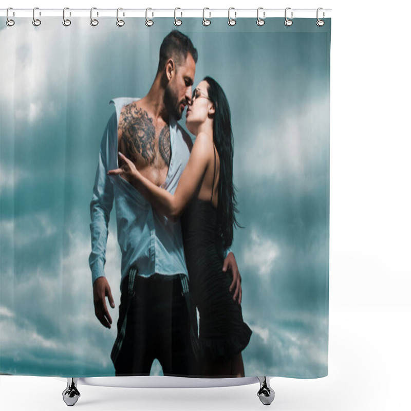 Personality  Passionate Sexy Moments. Romantic Couple In Love Dating. Man Kissing And Embracing Woman In The Tender Passion Shower Curtains