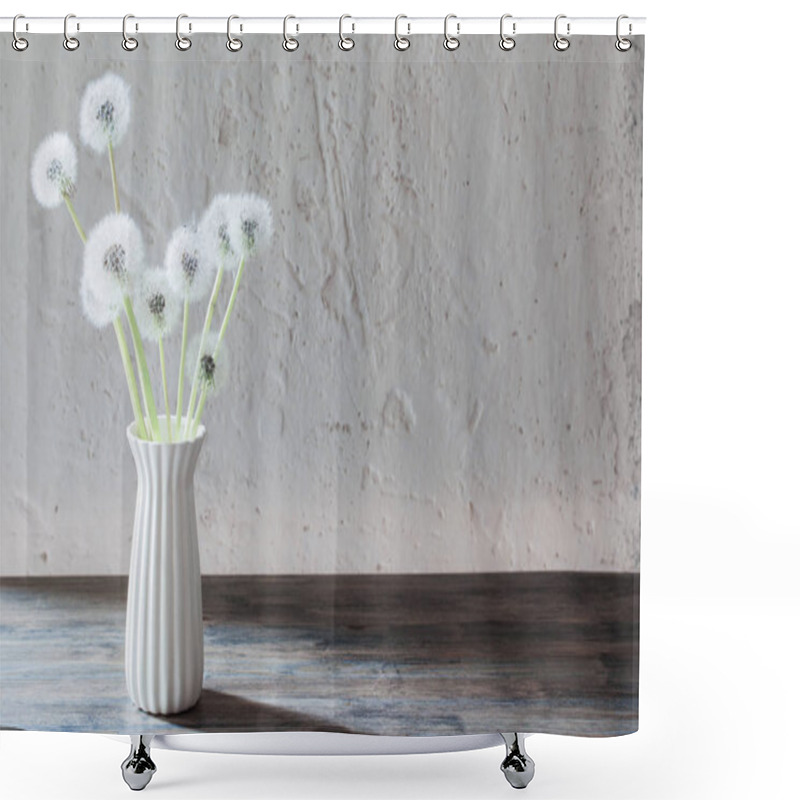 Personality  White Dandelions In Vase On Background Old White Wall Shower Curtains