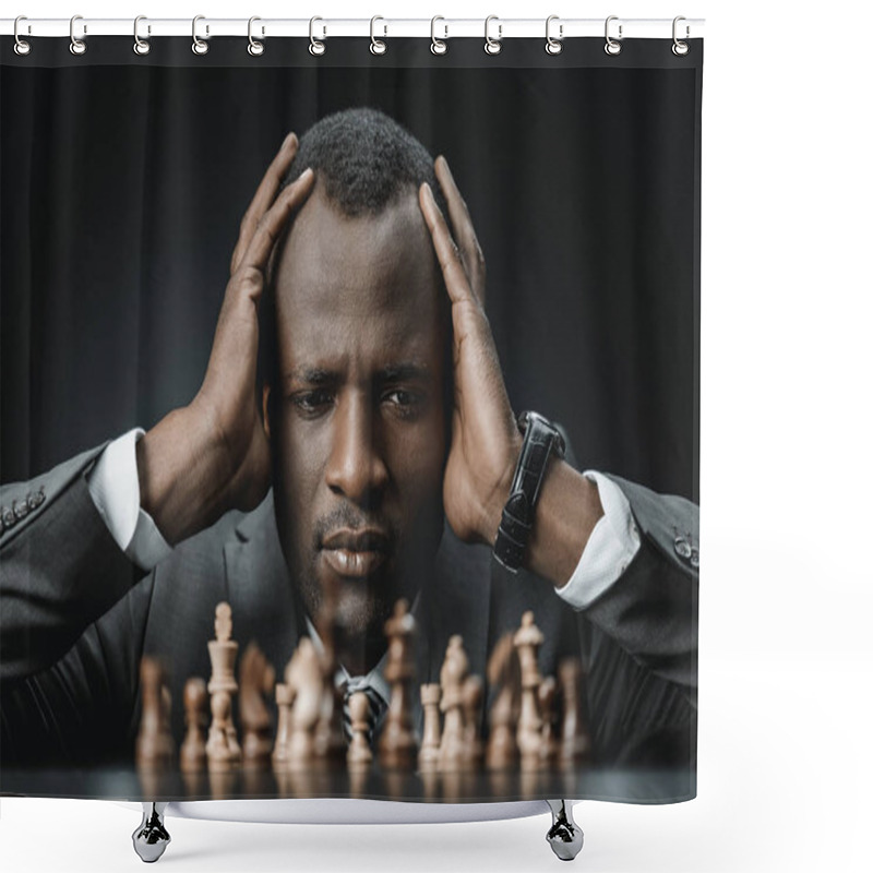 Personality  Confused African American Businessman With Chess Shower Curtains