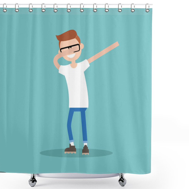 Personality  Young Character Making DAB Dance / Flat Editable Vector Illustra Shower Curtains