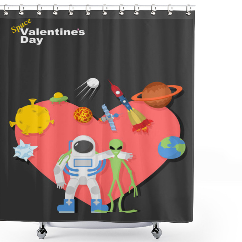 Personality  Astronaut And Alien Friends. Valentines Day In Space. Heart Symb Shower Curtains