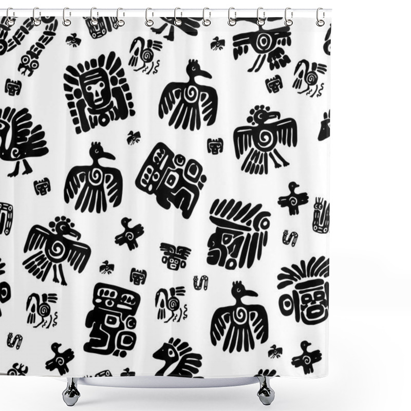 Personality  Seamless Maya Pattern. Black And White Ethnic Elements. Shower Curtains