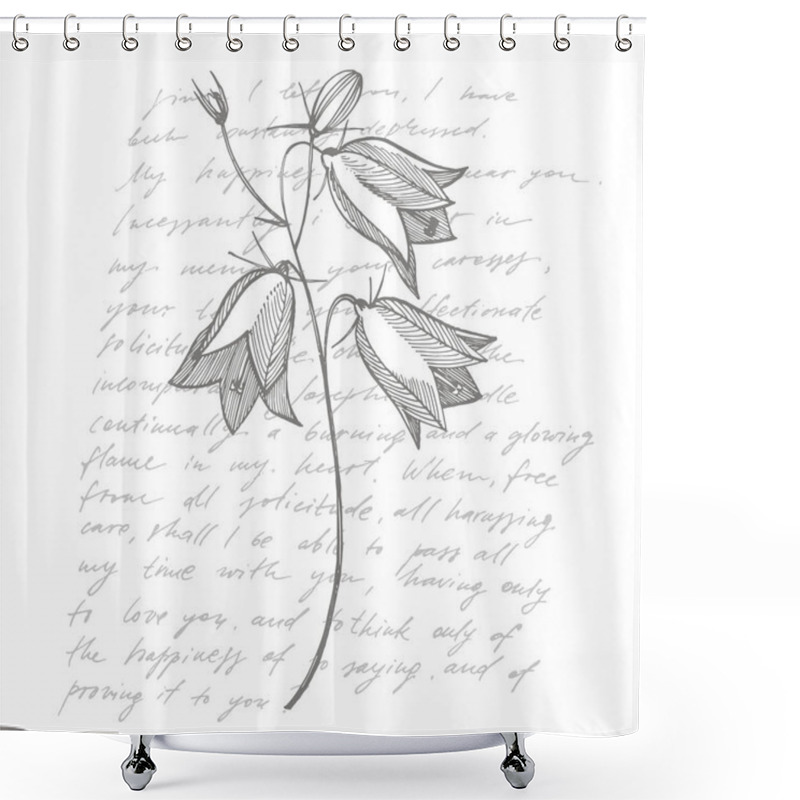 Personality  Bellflower Blossoms, Leaves And Bouquets Set. Natural Summer, Spring Meadow Plants Monochrome. Floral Natural Illustration For Poster, Textile Decoration. Botanical Plant Illustration. Handwritten Shower Curtains