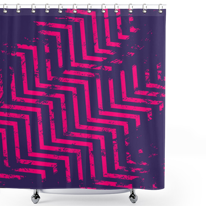 Personality  Abstract Geometric Zigzag Lines Pattern With Grunge Brush Strokes Shower Curtains