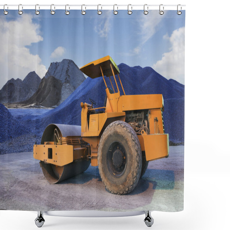 Personality  Bulldozer Tank Road Construction Machine And Sand Rock For Construction Site Shower Curtains