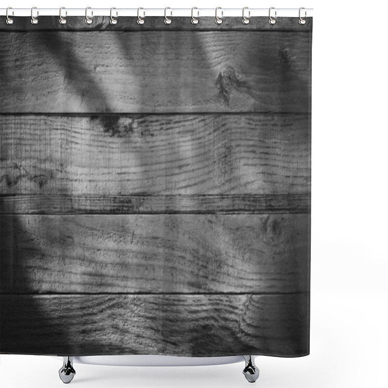 Personality  Dark Wood Barn Wall Plank Texture Background With Light Shiny In Night, Top View Of Old Wooden Table, Image Black And White Monochrome Tone Shower Curtains