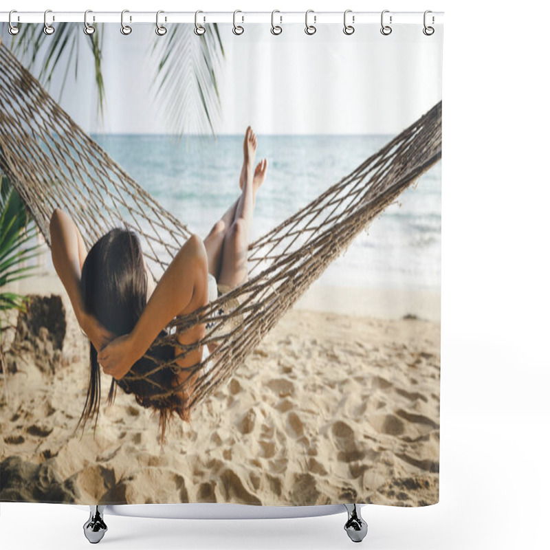 Personality  Happy Woman Relaxing In Hammock Shower Curtains