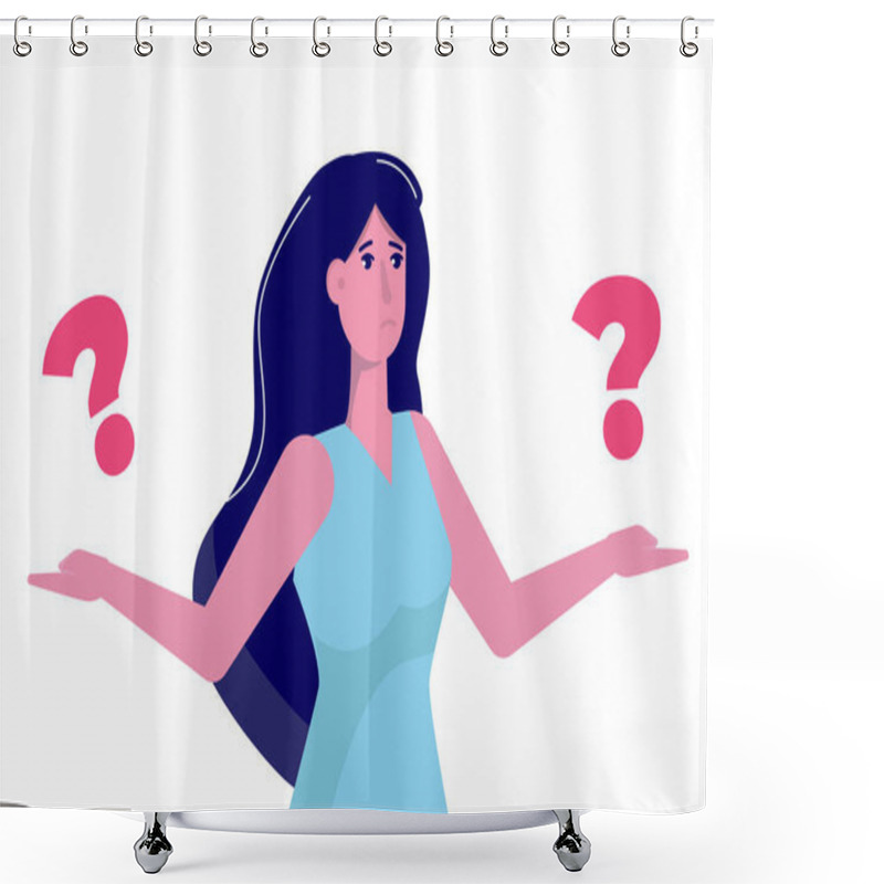 Personality  Confused, Puzzled  Woman.  Female Choice, Life Balance Concept.  Vector Illustration. Shower Curtains