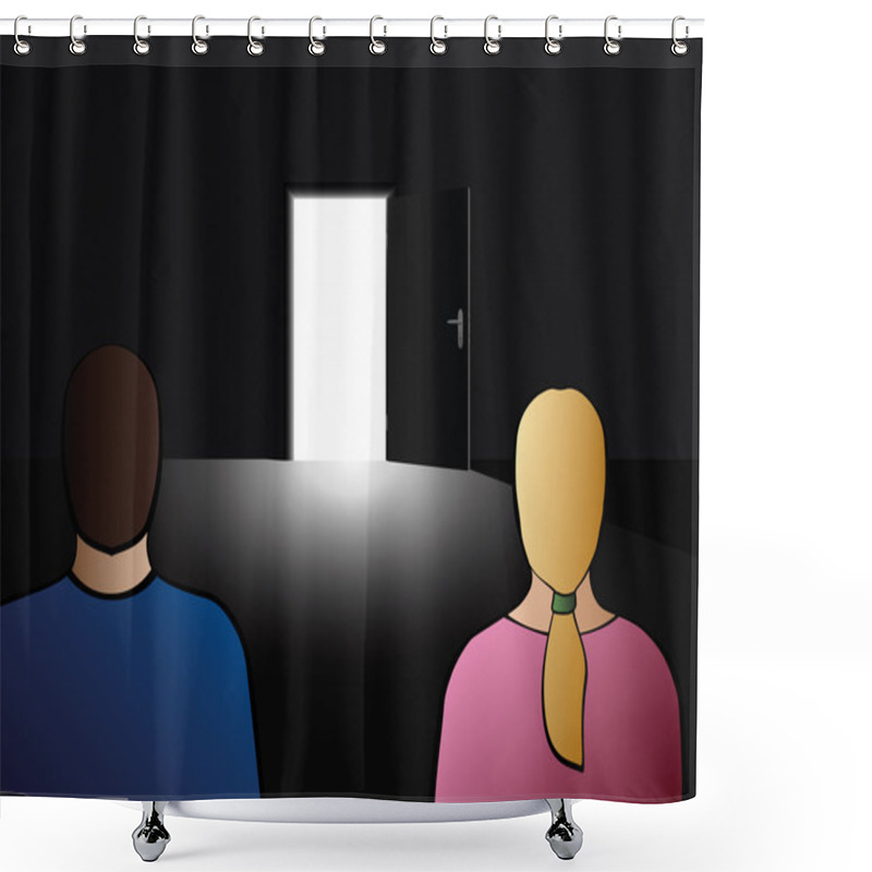 Personality  Couple Escape Open Door Shower Curtains