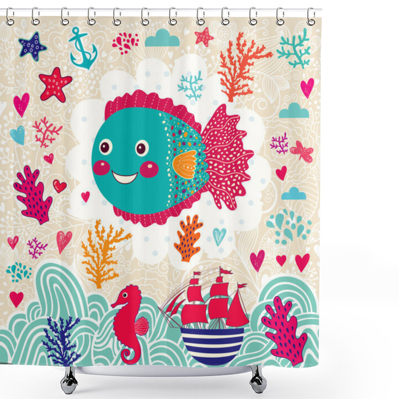 Personality  Cartoon Funny Fish Shower Curtains